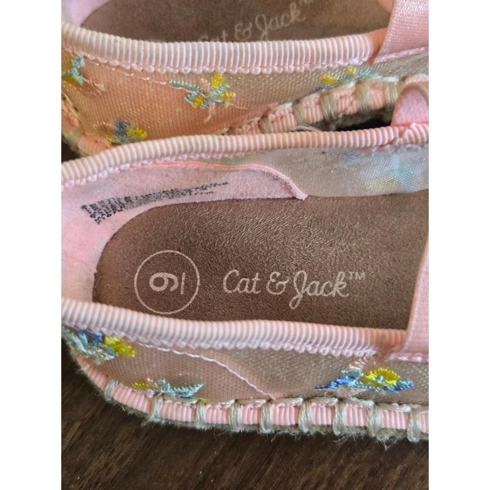 Cat & Jack Girls Pink Floral Embroidered Espadrille Flats Shoes Size 9c Toddler